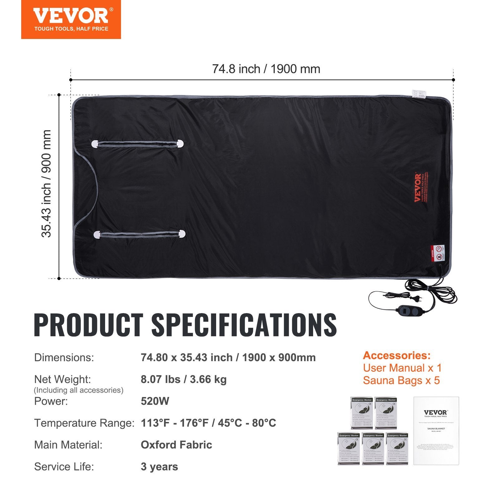Sauna Blanket For Detoxification, Portable Far Infrared Sauna For Home, Oxford Sauna Bag Warm Holes & Carbon Fiber Heating, 1-6 Level Adjustable Temp 95-176F, 5-60 Minutes Timer, 75 X 35 In