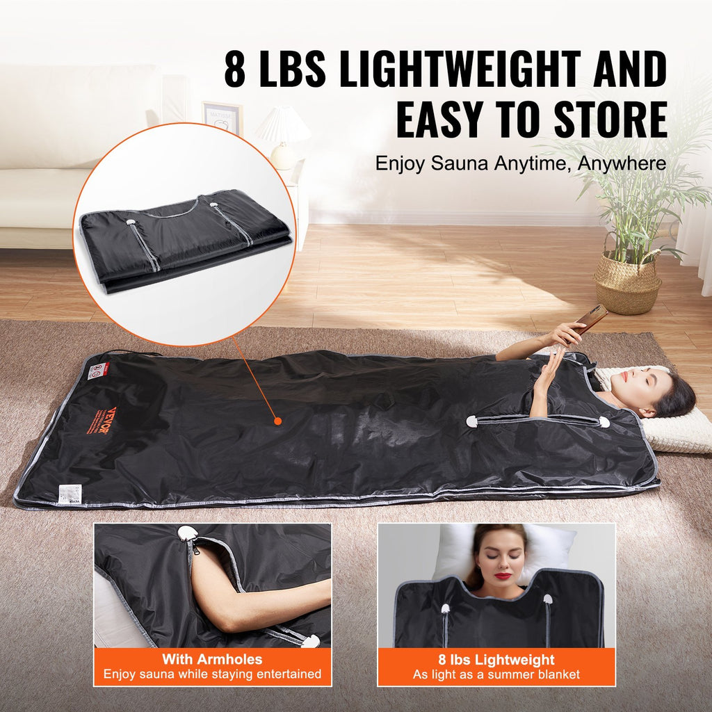 Sauna Blanket For Detoxification, Portable Far Infrared Sauna For Home, Oxford Sauna Bag Warm Holes & Carbon Fiber Heating, 1-6 Level Adjustable Temp 95-176F, 5-60 Minutes Timer, 75 X 35 In