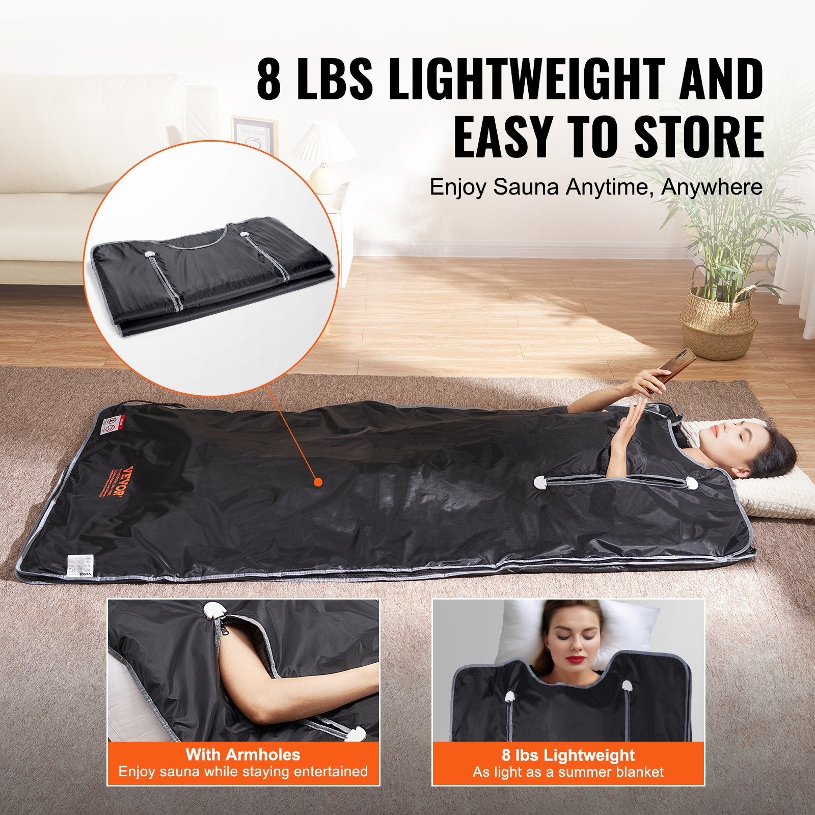 Sauna Blanket For Detoxification, Portable Far Infrared Sauna For Home, Oxford Sauna Bag Warm Holes & Carbon Fiber Heating, 1-6 Level Adjustable Temp 95-176F, 5-60 Minutes Timer, 75 X 35 In