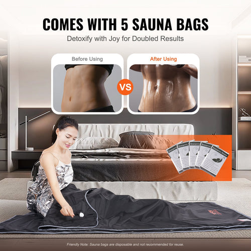 Sauna Blanket For Detoxification, Portable Far Infrared Sauna For Home, Oxford Sauna Bag Warm Holes & Carbon Fiber Heating, 1-6 Level Adjustable Temp 95-176F, 5-60 Minutes Timer, 75 X 35 In