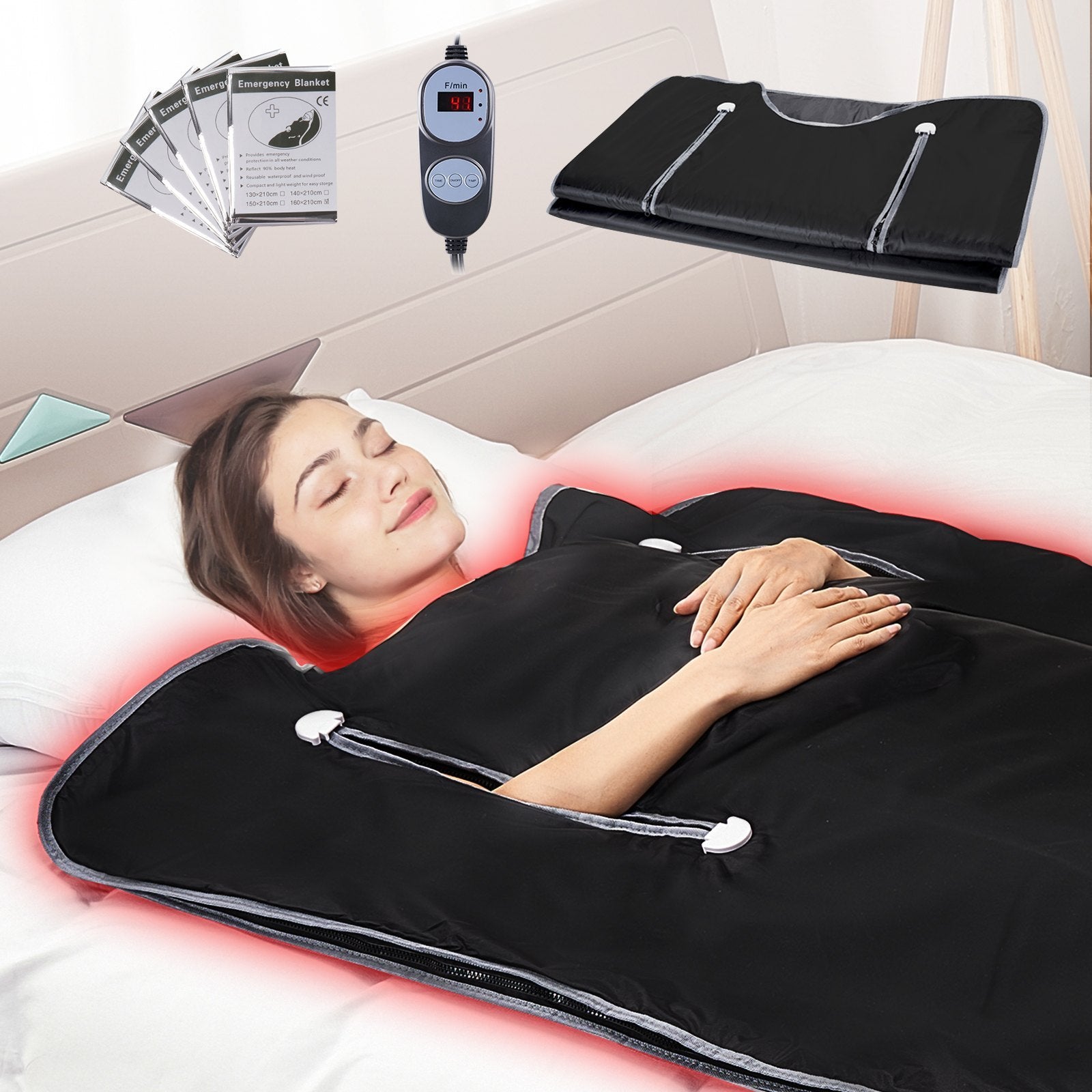 Sauna Blanket For Detoxification, Portable Far Infrared Sauna For Home, Oxford Sauna Bag Warm Holes & Carbon Fiber Heating, 1-6 Level Adjustable Temp 95-176F, 5-60 Minutes Timer, 75 X 35 In